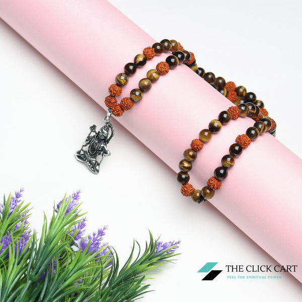 TCC™ Natural Rudraksha & Tiger Eye Stone Stainless Steel Shiva Pendant